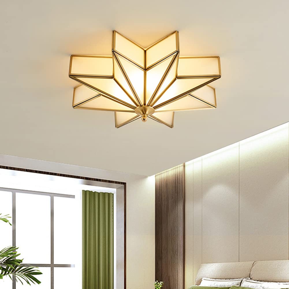 OTTOSON Traditional Style Brass 4-Light Beveled Frosted Glass Flush Mount Light Octagonal Star Ceiling Lamp Creative Close to Ceiling Light for Living Room Bedroom
