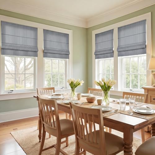 Image of TWOPAGES No Drill Cordless Farmhouse Ticking Stripe Roman Shades Roman Blinds for Windows, Custom Made Light Filtering Blackout Blinds Shades for French Door, Black Pinstripe, 1 Piece