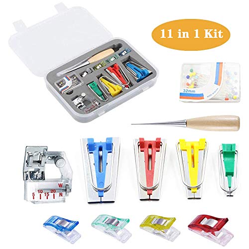 16 pcs Single/Double Fold Bias Tape Maker Tool Kit Set, 6MM/12MM/18MM/25MM Fabric Bias
