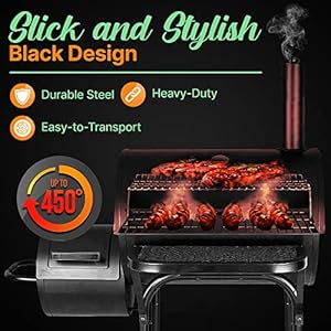 Nutrichef charcoal grill offset smoker with cover portable stainless steel grill outdoor camping bbq and barrel smoker black  urban country home decor