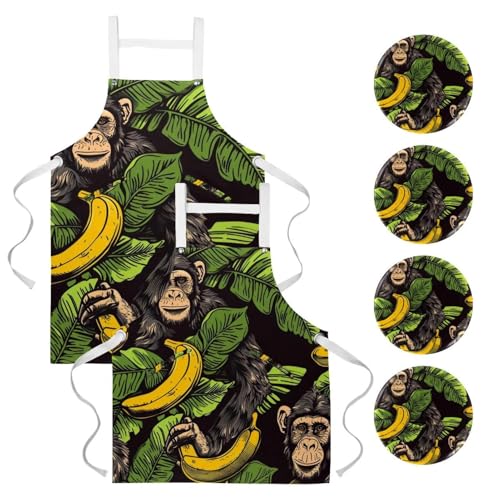 Tabliers de cuisine avec poches motif feuilles de banane pour cuisiner en duo à la maison