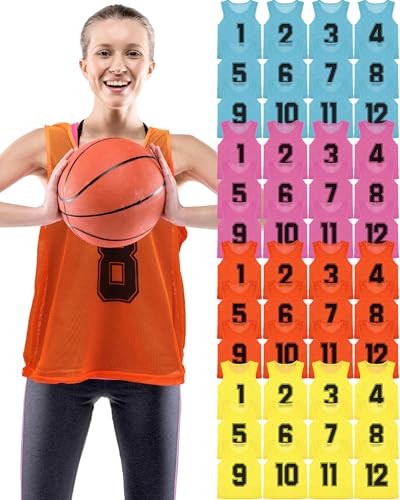 Suhine 48 Pcs Pinnies for Sports Double Soccer Penny Soccer Pinnies Scrimmage Vests Mesh Basketball Team Practice Jersey (Classic Number Style,for Adult)