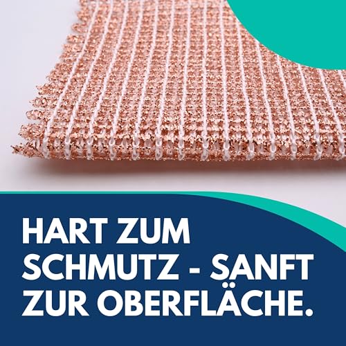 Sonty Kupfertuch kratzfrei 5 Stück – Öko Kupferlappen aus Österreich ohne Chemie | Kupferschwamm für Küche, Bad und Haushalt | Kupfertücher für Ceranfeld, Edelstahl Pfannen, Töpfe | waschbar 15x15 cm