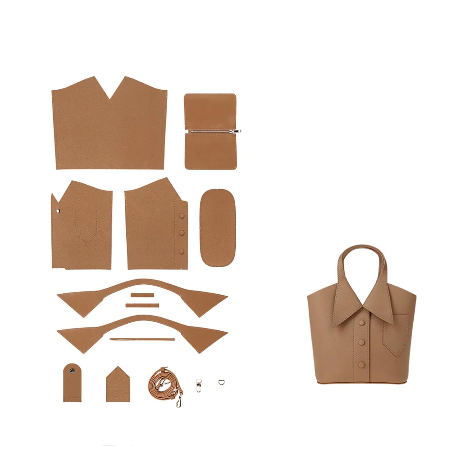 POPSEWING Leather Collar Handbag DIY Kit, DIY Crossbody Shoulder Bag with Sewing Kits, Handmade Bag Kit for Mom Girlfriend Birthday Gift (Brown)