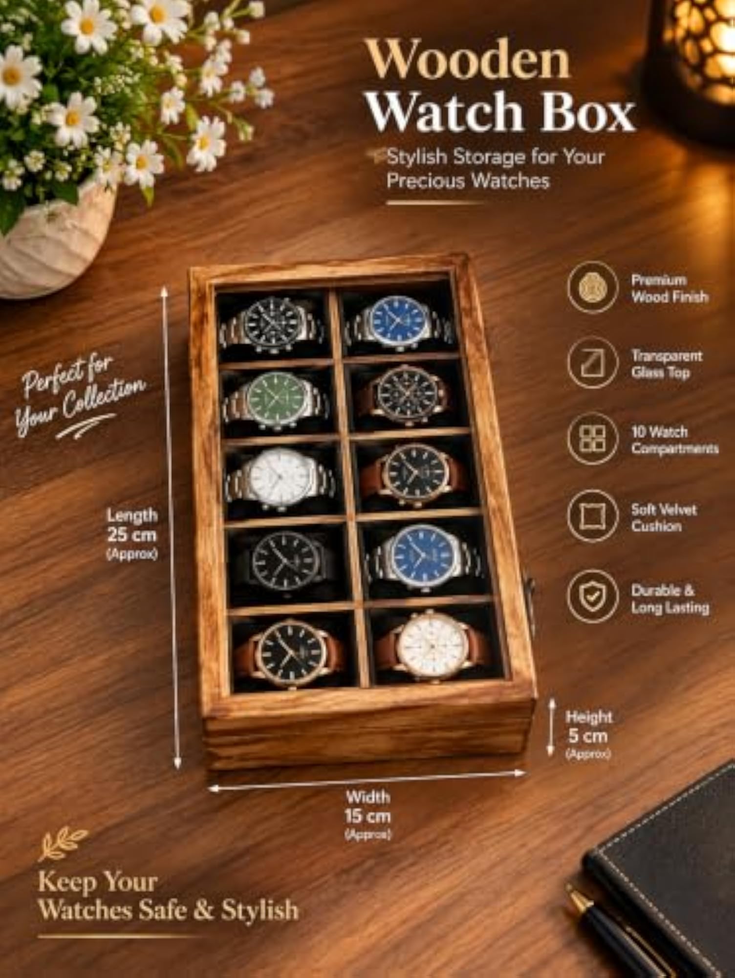 Handcrafted Wooden Watch Box with Gift Packaging