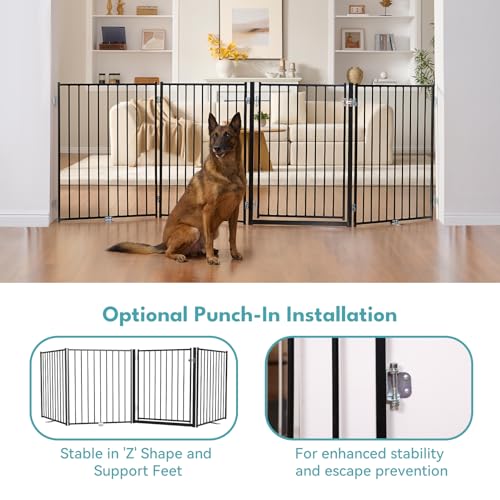No Pawblems Freestanding Dog Gate with Door for Indoor & Outdoor, 36'' Tall | Foldable Metal Pet Gate for Stairs/Doorways, 104'' Extra Wide Dog Fence for Deck, Freestanding or Wall Mount, 4 Panels, Black - Image 5