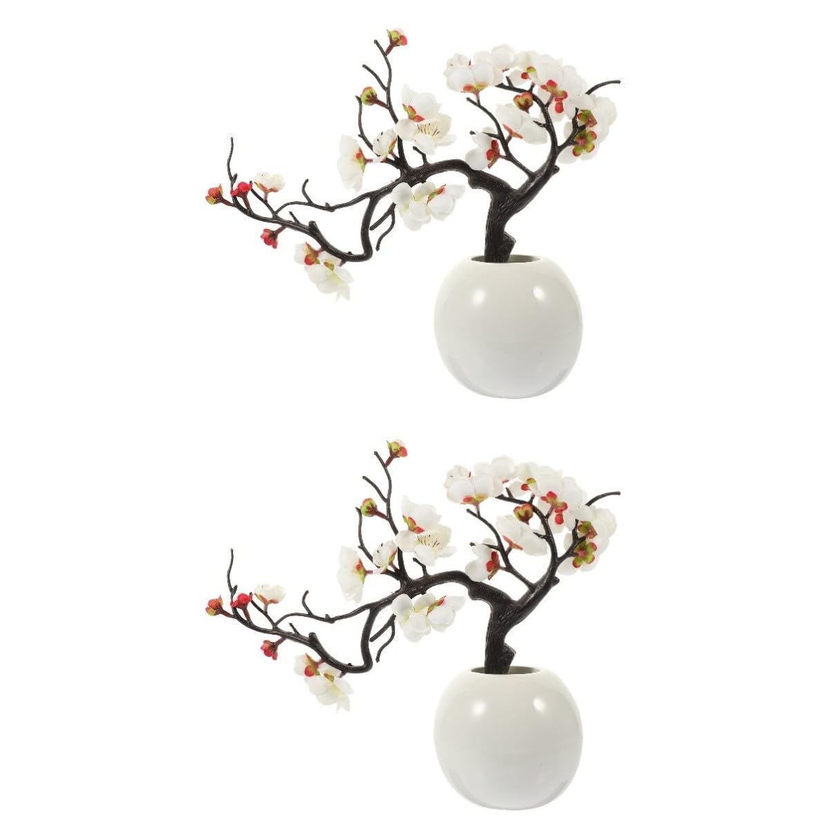 Didiseaon 2 Piezas Bonsái Artificial de Ciruelo Blanco, Cerámica, Tejido
