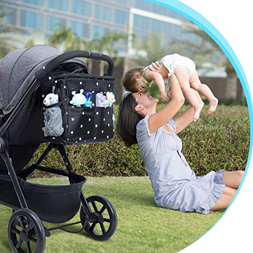 Orzbow XL Buggy Organizer Taschen,22 L Großer Kinderwagen Windel Organizer mit Getränkehaltern und Schulterriemen verwendet als Mom Handtasche & Schultertaschen & Backbag (Schwarzer Stern)