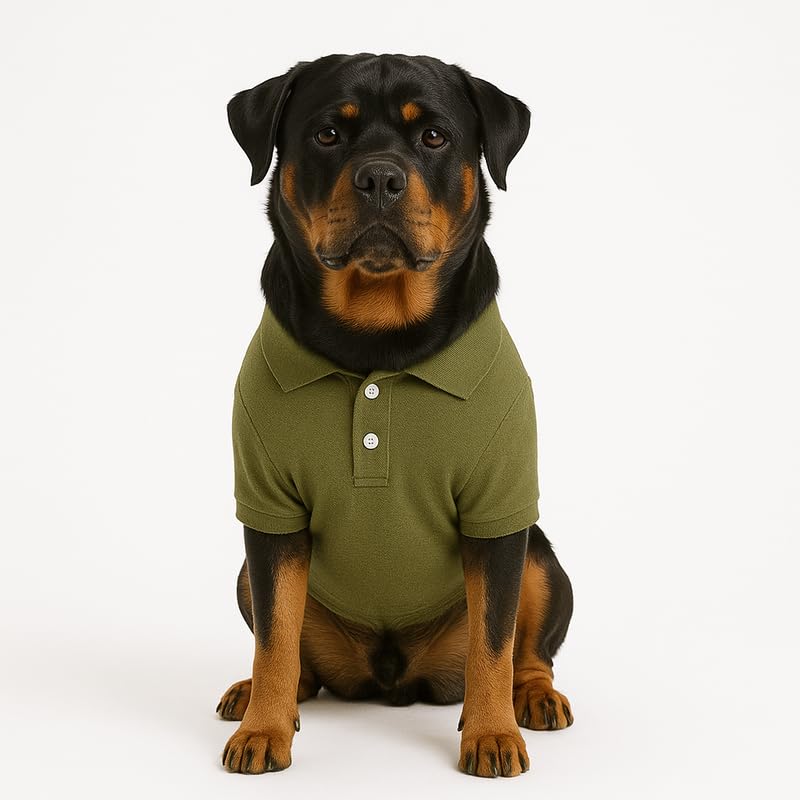 Image of Thunder Tails Premium Cotton Polo Dog T-Shirt | for Small Dogs & Puppies |Olive| Large | for Pugs, Lhasa Apso, Poodle, Dachshund & Pomerian