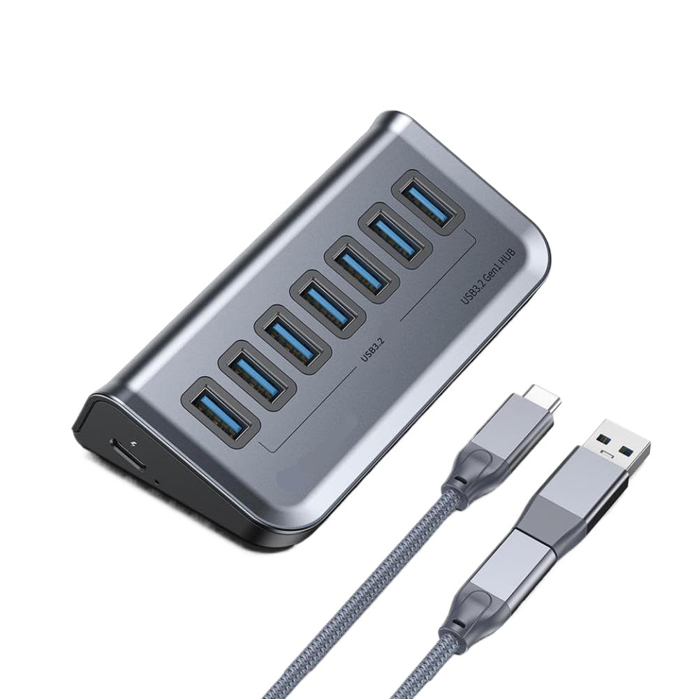 7-portowy hub USB-C 3.2 zasilany 5V 3A USB 3.2 Gen2 10 Gb/s koncentrator danych kompatybilny z laptopami przenośnymi dyskami twardymi (5 Gb/s, 7 portów C do C)