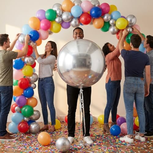 Image of KALOR Metallic Silver Giant 36 Inch 9pcs Large Latex Balloons