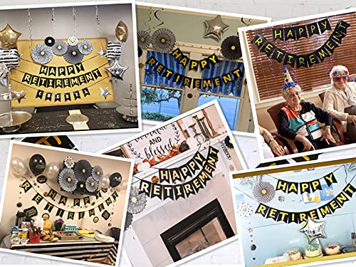 Retirement Party Decorations For Men Women Black Gold Happy Retirement Banner Hanging Swirls Kit For Retirement Party Decor Supplies #TOP7