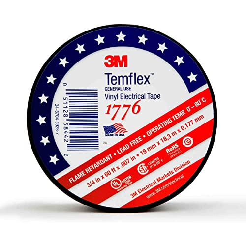 Image of 1776 Temflex Insulated Vinyl Black Electrical Tape 3 /4 inch x 60 FT - USA Made - 10 Rolls