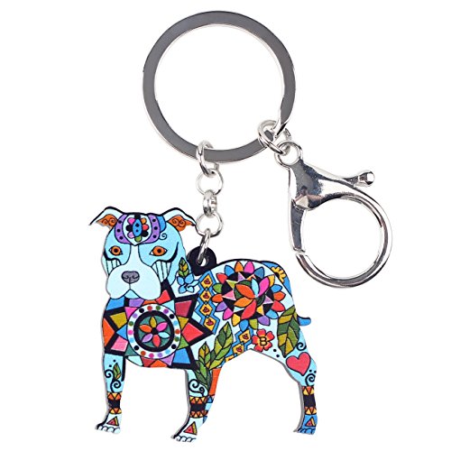 Porte-clés Boston Terrier acrylique floral bleu pour sublimer votre sac à main
