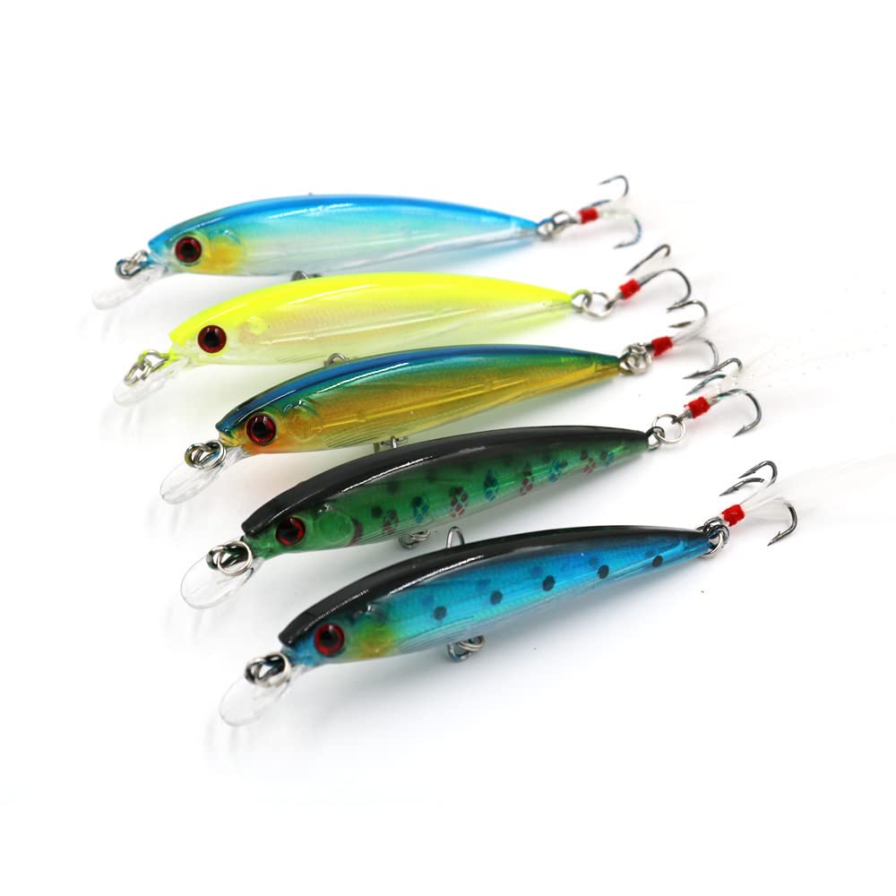 Teeway 10pcs Floating Minnow Fishing Lure 7.2g 85mm Bionic Wobblers on Pike Hard Isca Artificial CrankBait with Feather Sea Pesca Tackle