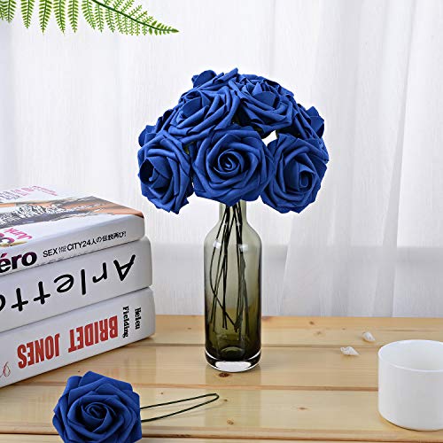 Breeze Talk Artificial Flowers Royal Blue Roses 25Pcs Realistic Fake Roses W/Stem For Diy Wedding Bouquets Centerpieces Arrangements Party Baby Shower Home Decorations #TOP7