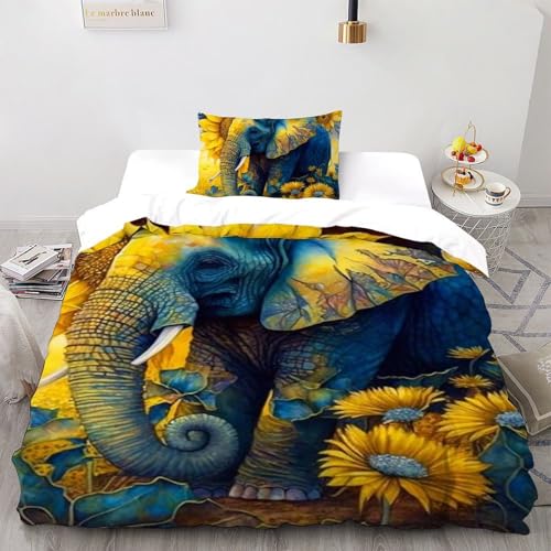 Housse de couette éléphant microfibre à imprimé 3D animaux de la terre