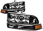 Auto Dynasty [Halogen Model] 4pcs Factory Style Headlights Assembly with Bumper Lamps Compatible with Chevy S10 Blazer 98-04, Driver and Passenger Side, Black Housing Amber Corner