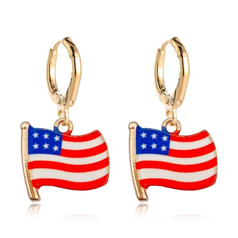 Patriotic Red White Blue American USA Flag Huggie Earrings,Flag Cross Boots Hats Butterfly Diamond Dangle Drop Earring,4th of July Independence Day Gift
