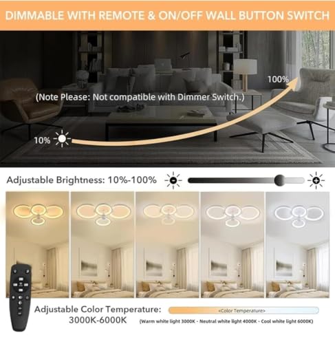 Image of 54W LED Ceiling Light for Living Room 3-Color LED Ceiling Light with Remote