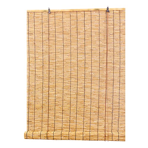 Cortina separadora de balcón de bambú, resistente a los rayos UV, privacidad en tonos romanos, cortina de puerta de paja natural, patio de bambú (110 x 180 cm)
