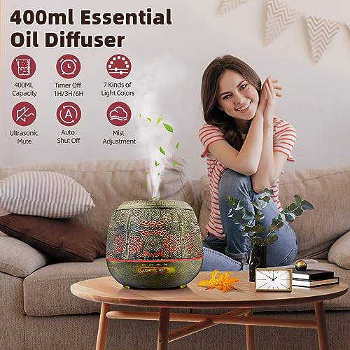 Aroma Oil Diffuser for Large Room: Essential Oil Humidifier for Home - 400ml Ultrasonic Aromatherapy Diffusers Cool Mist Vaporizer with LED Light, Timer for Office Bedroom - Image 3