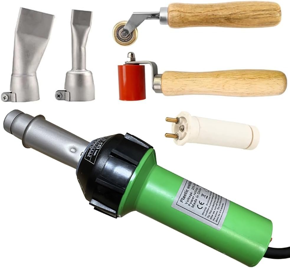 1400W 熱風プラスチック溶接ガン プラスチック修理溶接キット フラット溶接ノズル2個、40mmシリコンシームローラー、真鍮シームローラー付き