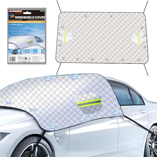 Image of Car Windshield Cover 94 inchx56 inch Windshield Protector for Ice and Snow Window Cover Large with Rearview Mirror Cover 2024 Upgraded Car Cover for Cars SUV (Silver)