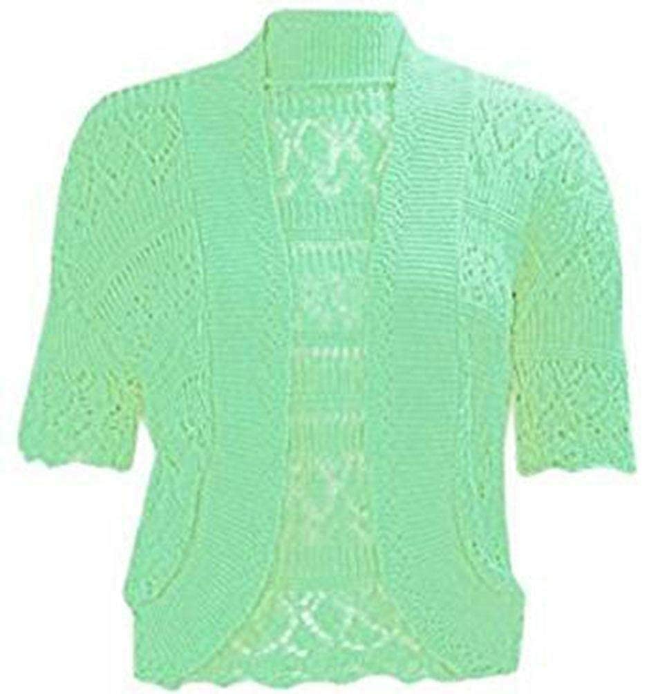 FAIRY TRENDZ Womens Short Sleeve Crochet Knitted Bolero Shrug Ladies Girls Open Front Knitted Cardigan Top Mint