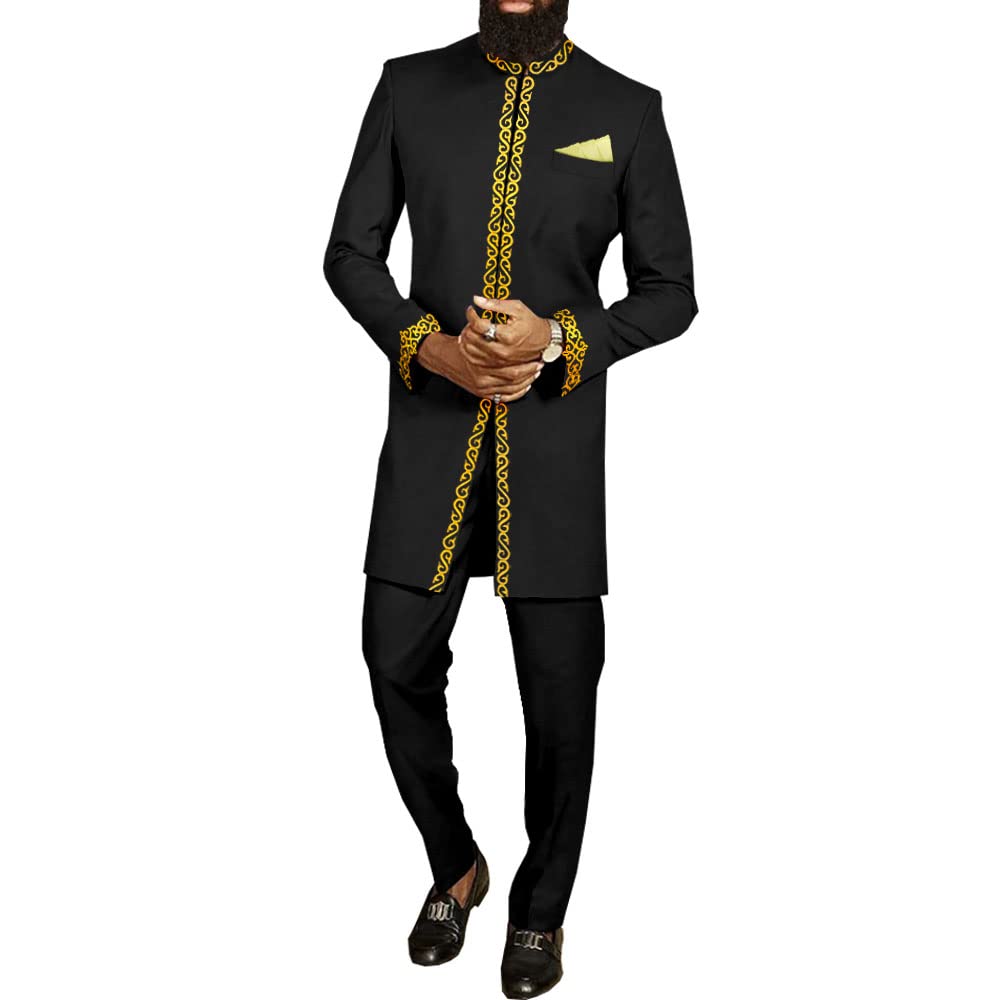 private customized African Suit for Men Jacket and Trousers 2 Piece Set Dashiki Blazer with Kerchief Bazin Riche Kaftan Wedding Evening-picture-27