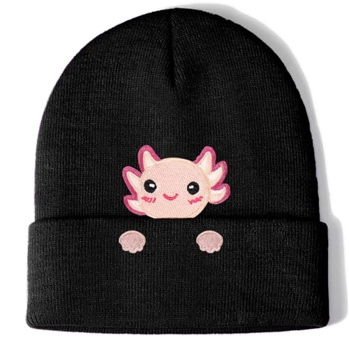 Aretas Axolot Mütze Beanie Hut Haube Geschenk für Mädchen Frauen Damen Süße Lustige Niedlich Axolot Sachen Deko Gestrickter Hut mit Stickerei Geburtstag Weihnachten Geschenk für Kinder Teens Junge