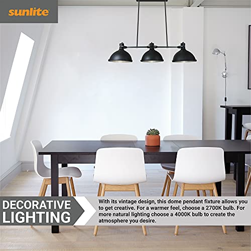 Sunlite 07088-Su Vintage-Style Triple Dome Linear Pendant Fixture, 3 Medium Base Sockets, For Kitchen Islands, Rectangular, Pool Tables, Matte Black Finish #TOP4