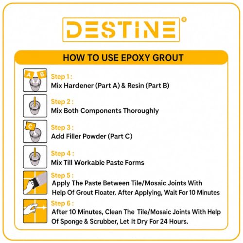 Image of DESTINE Epoxy Grout for Tiles (110 Colours)(100 g), Waterproof Joint Filler, Crack Filler, Tiles Gap Filler, Stain Free, Acid & Chemical Resistance Epoxy Grout (Light Grey [Gold Glitter])
