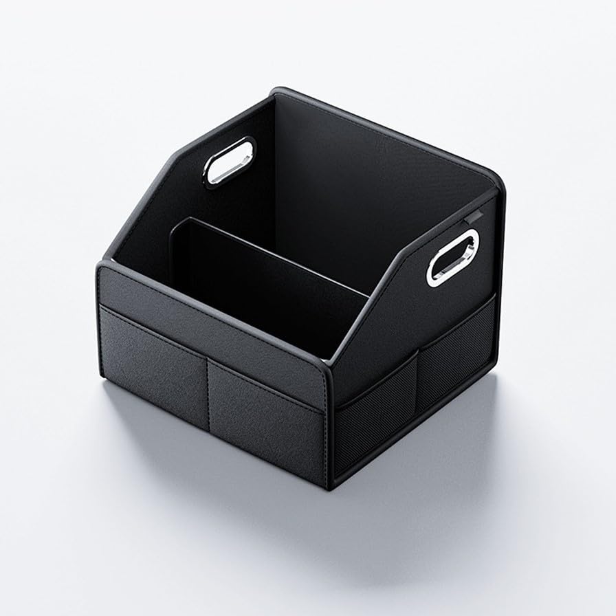 BildeeMait Organizador plegable de cuero para maletero de coche, caja de almacenamiento de gran capacidad, impermeable, limpio, para viajes al aire libre, color negro