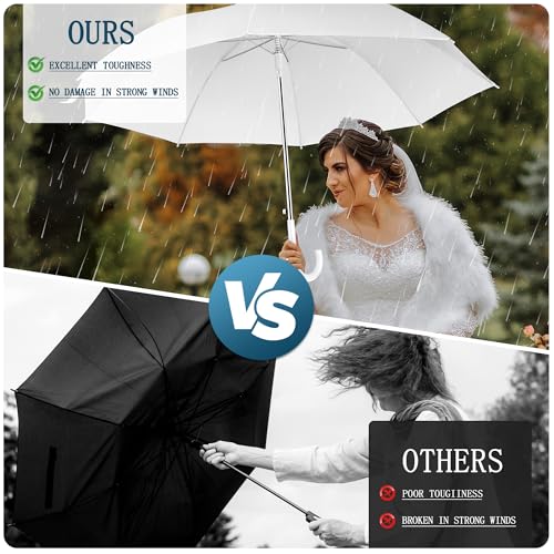 8 Pack Wedding Umbrella Bulk, Windproof Large Rain Umbrella, Strong Fiberglass Frame, Auto Open Wedding Umbrellas for Guests Bride Groom Photography Friend Gift3