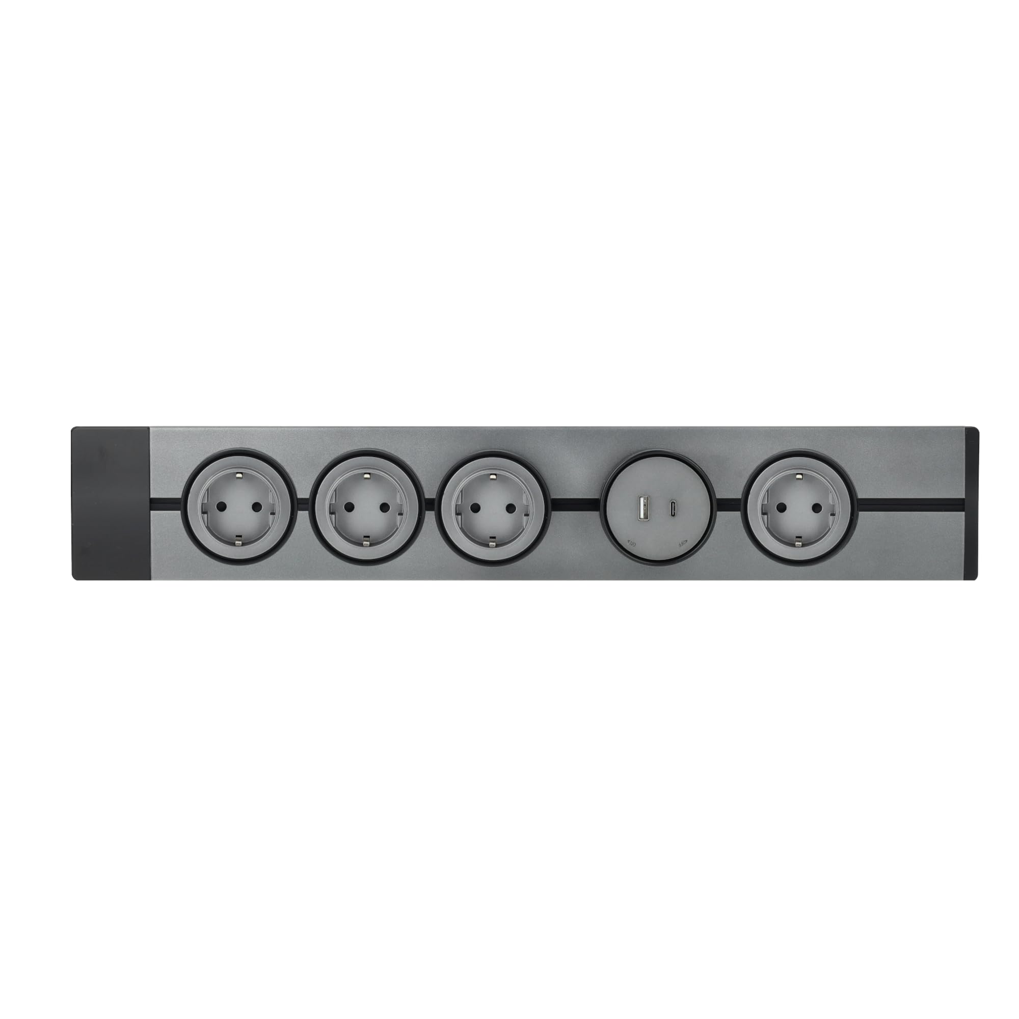 [Garantía Europea] Carril Enchufe Pared, hasta 7 Tomas, Regleta Lineal, raíl Modular, conexión Deslizante, Riel eléctrico, Power Strip, 50cm (4 shucko + 1 USB)