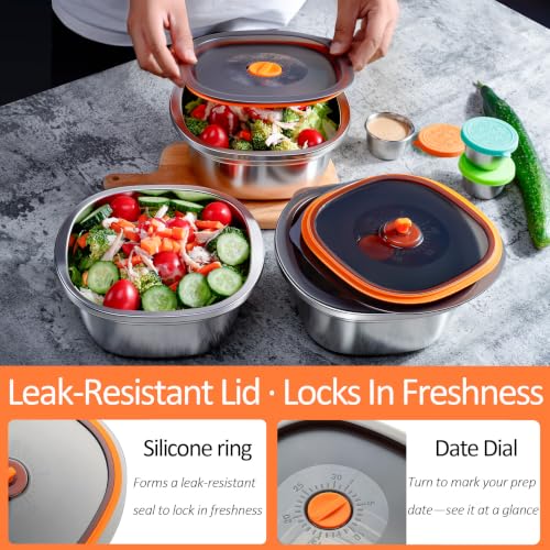 Image of 11-Piece Stainless Steel Salad Bowl Set, 5 Bowls (50 oz) & 6 Dressing Cups