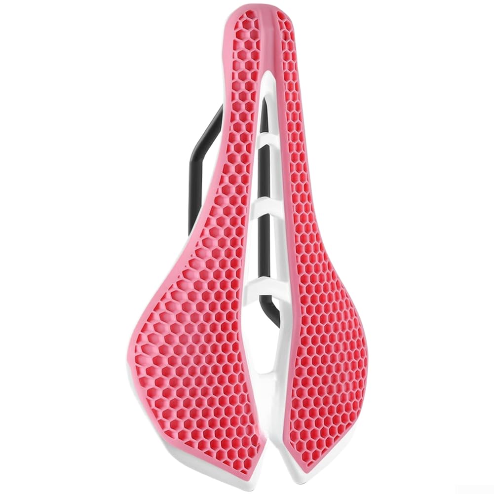Hollow For Bike Saddle 3D For Honeycomb Seat Cushion 140mm Width Breathable Road Mountain For Bike Seat Lightweight 279g High-Carbon Rail For Easy Clean Black(Pink)