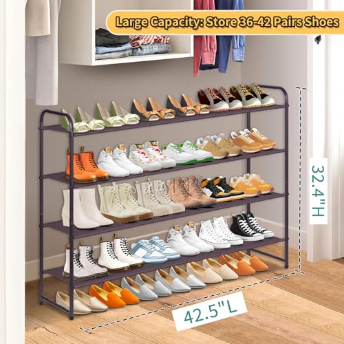 SLEEPING LAMB 4-Tier Shoe Rack for Closet, Long Stackable Wide Shoe Organizer Holds 30-Pairs Low Shoe Shelf Storage for Bedroom, Floor, Entryway (Bronze)