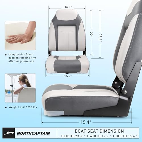 NORTHCAPTAIN S1 Deluxe High Back Folding Boat Seat,Stainless Steel Screws Included,Light Grey/Charcoal(2 Seats)