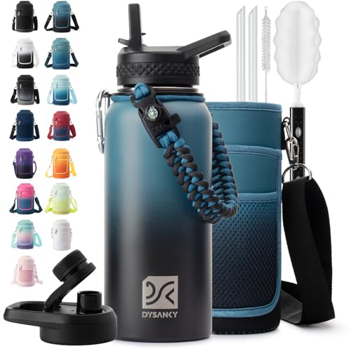 32 oz Insulated Water Bottle | Thickened Stainless Steel Vacuum Metal | Portable Sports Water Jug for Gym and Hiking with Straw, Carrier Bag, Handle Strap | BPA-Free 32 oz