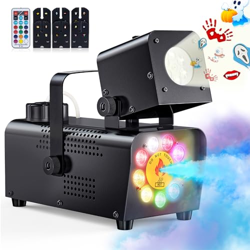 Fog Machine with adjustable Projector Lights and 9 LED Lights, 500W Smoke Machine with Wireless Remote Control Automatic Portable Outdoor for Parties & Stage Christmas Halloween Thanksgiving Day Fog Machine with adjustable Projector Lights and 9 LED Lights, 500W Smoke Machine with Wireless Remote Control Automatic Portable Outdoor for Parties & Stage Christmas Halloween Thanksgiving Day