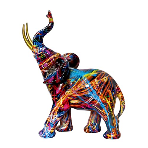 Elephant Statue Home Decor Colorful Graffiti Figurine Sculpture Gift Women