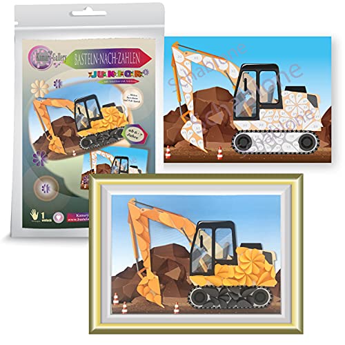 Papierbastelset Bagger, Bastelset für Kinder ab 6 Jahre, Bau Bagger Basteln nach Zahlen, 3D basteln mit Papier, Kindergeburtstag Gastgeschenk, Geschenk für Kinder Cover