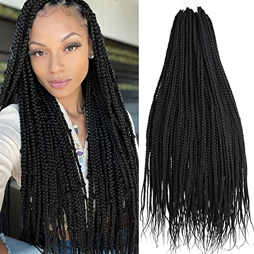 7 Packs Pre Looped Crochet Braids 24 Inch Box Braids Crochet Hair 20Strands/Pack Pre-twisted Synthetic Braiding Hair For Black Women (7Packs,1B)