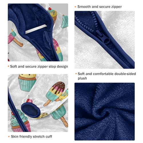 Ice Cream and Desserts Pattern Toddler Fleece Jacket Girl Boys Hooded Fleece Jacket Coat Warm Outwear Zip-up 3-10T3