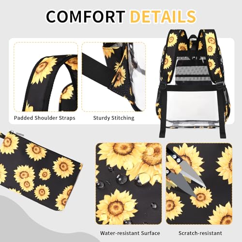 Image of MUSEVOS Clear Backpack for School, Heavy Duty PVC Transparent Bookbag for Girls Stadium Approved See Through Backpack, Sunflowers