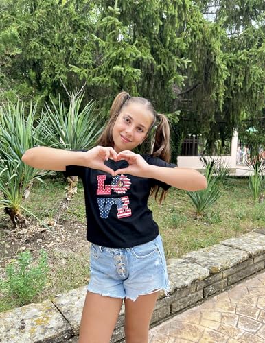 Image of Arshiner Girls July 4th American Flag T Shirts Crop Top Short Sleeve Shirt Tee