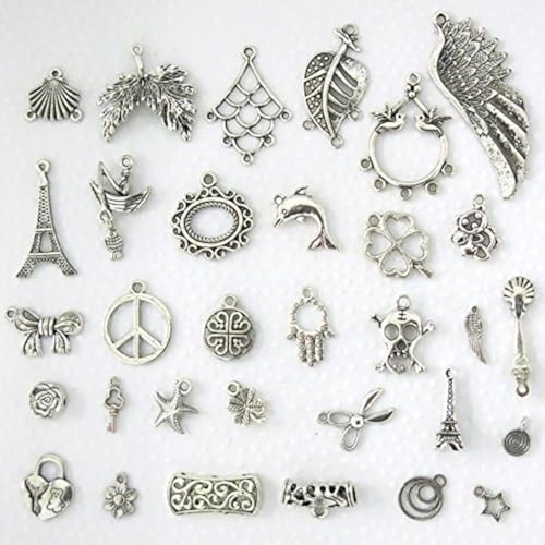 Beading Station Antique Style Everything Mix, Charms, Spacers, Bead Caps, Clasps, Connectors, All Crafting Needs ~ Jewelry Findings ~ (Charms 1/4 lb Antique Silver)