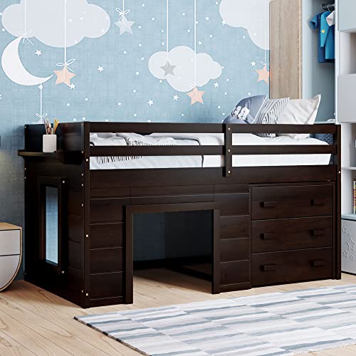 Ballcasttwinsizelowloftbedwithsafetyguardrailstairwoodenbedframewcabinetshelfsolidconstructionnospringboxneededfurnituresetforboysgirlskeensstudybedroomespresso  Urban Country Home Decor Ball cast twin size low loft bed with safety guardrail stairwooden bedframe wcabinet shelfsolid constructionno spring box neededfurniture set for boys girls keens study bedroomespresso  urban country home decor